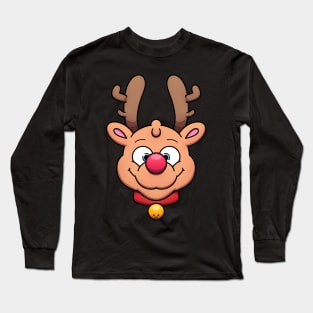 Cute Christmas Reindeer Face Long Sleeve T-Shirt